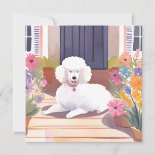 Witte poedel   Hond huisdier aquarel bloemen kaart