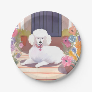 Witte poedel Hond huisdier aquarel bloemen Papieren Bordje