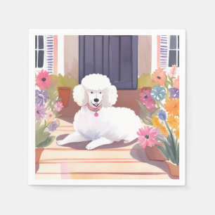 Witte poedel Hond huisdier aquarel bloemen Servet