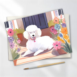 witte poedel | Hond Huisdier Waterverf Bloemen Briefkaart
