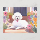 witte poedel | Hond Huisdier Waterverf Bloemen Briefkaart (Voorkant)