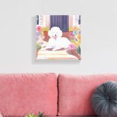 witte poedel | Hond Huisdier Waterverf Bloemen Canvas Afdruk (Insitu (Woonkamer))