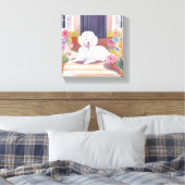 witte poedel | Hond Huisdier Waterverf Bloemen Canvas Afdruk (Insitu (Slaapkamer))