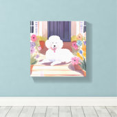 witte poedel | Hond Huisdier Waterverf Bloemen Canvas Afdruk (Insitu (Houten vloer))