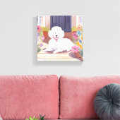 witte poedel | Hond Huisdier Waterverf Bloemen Canvas Afdruk (Insitu (Woonkamer))
