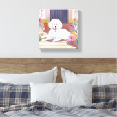 witte poedel | Hond Huisdier Waterverf Bloemen Canvas Afdruk (Insitu (Slaapkamer))