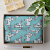 Witte Poedel Honden Bogen Turquoise Tissuepapier (Geschenk)