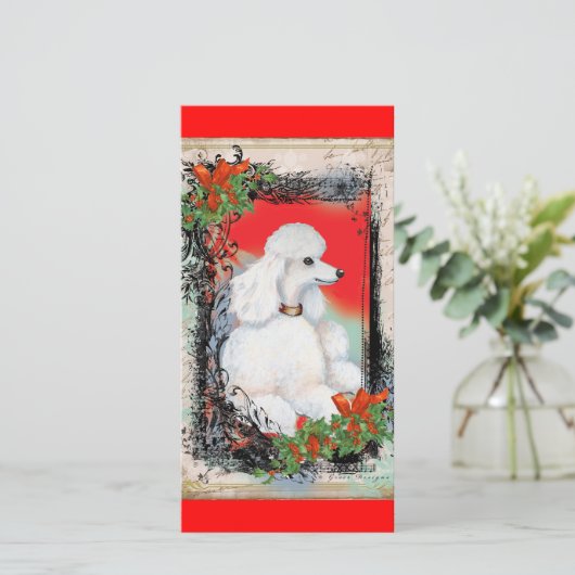Witte Poedel Kerst Stijl Kaart (Staand voorkant)
