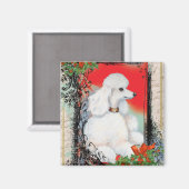 Witte poedel kerst stijl print magneet (Voorkant / Achterkant)