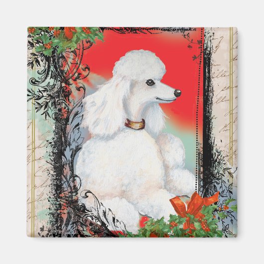Witte poedel kerst stijl print magneet (Voorkant)