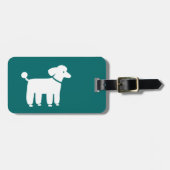 Witte poedel op Blauwgroen (Kleur is ) Bagagelabel (Voorkant horizontaal)