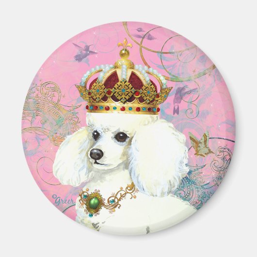 Witte poedel prinses met kolibries magneet (Voorkant)