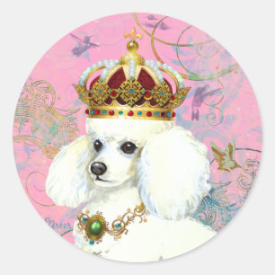 Witte poedel prinses met kolibries ronde sticker