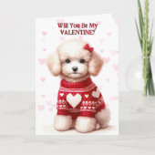 Witte Poedel Puppy in Trui Valentijn Feestdagen Kaart (Voorkant)