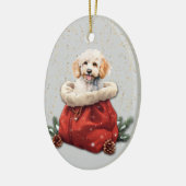 Witte Poedel Puppy Kerstcadeau Tas Keramisch Ornament (Links)