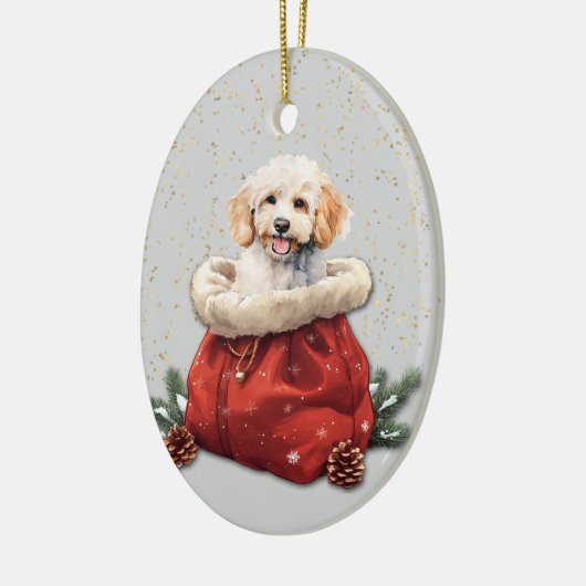 Witte Poedel Puppy Kerstcadeau Tas Keramisch Ornament (Links)