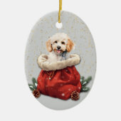 Witte Poedel Puppy Kerstcadeau Tas Keramisch Ornament (Voorkant)