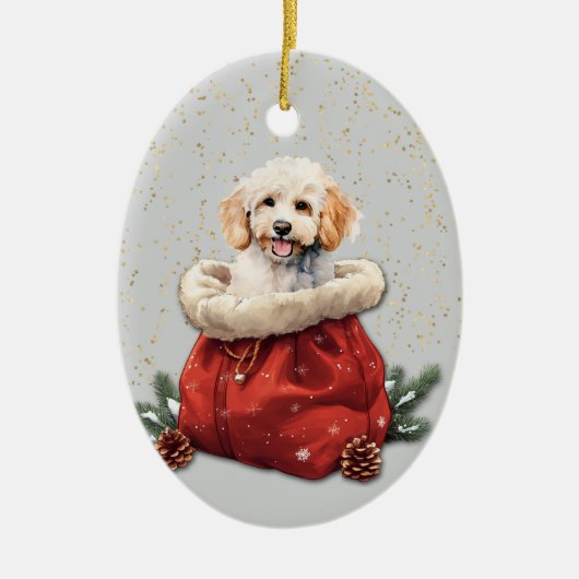 Witte Poedel Puppy Kerstcadeau Tas Keramisch Ornament (Voorkant)