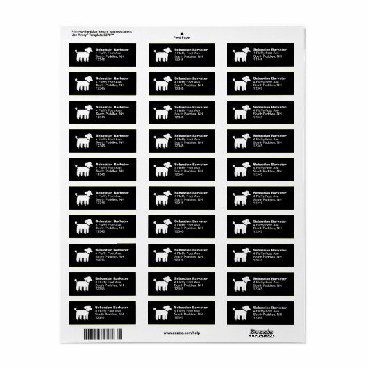 Witte poedel retour adreslabels etiket (Full Sheet)