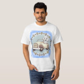 Witte Poedel Rijdende Auto T-shirt (Voorkant volledig)