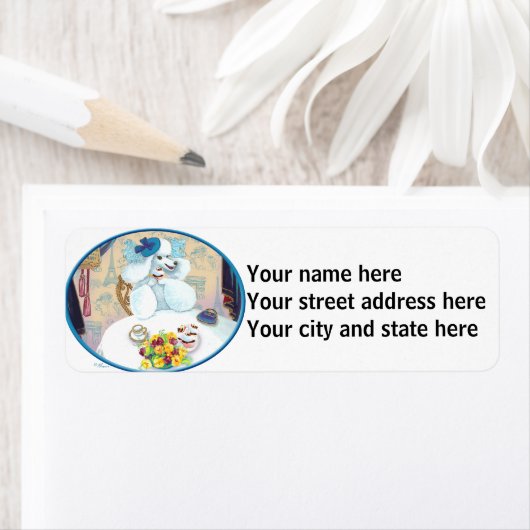 Witte poedel thee party etiket (Insitu)