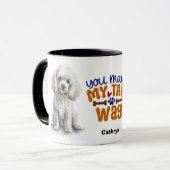 Witte poedelhond maak je mijn staart wag mok (Voorkant links)