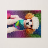 Witte poel met kreukeloortjes op regenboogsparren legpuzzel (Horizontaal)