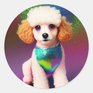 Witte poel met kreukeloortjes op regenboogsparren ronde sticker