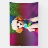 Witte poel met kreukeloortjes op regenboogsparren spandoek (Verticaal)