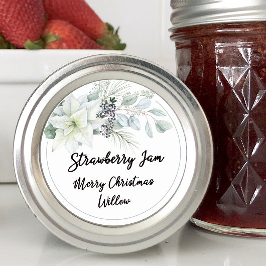 Witte Poinsettia Blank Zelfgemaakte Mason Jar Ronde Sticker