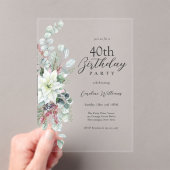 Witte Poinsettia Bloemen 40ste Verjaardagsfeest Acryl Uitnodigingen (Insitu (Draagbaar))