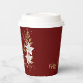 Witte Poinsettia Bourgogne Gouden Glitter Traditio Papieren Bekers (Links)