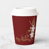 Witte Poinsettia Bourgogne Gouden Glitter Traditio Papieren Bekers (Achterkant)