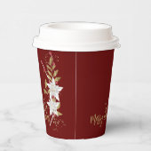 Witte Poinsettia Bourgogne Gouden Glitter Traditio Papieren Bekers (Rechts)