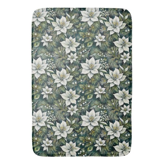 Witte poinsettia en evergreens badmat (Voorkant Verticaal)