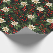 Witte poinsettia en rode Holly bessen Cadeaupapier (Hoek)