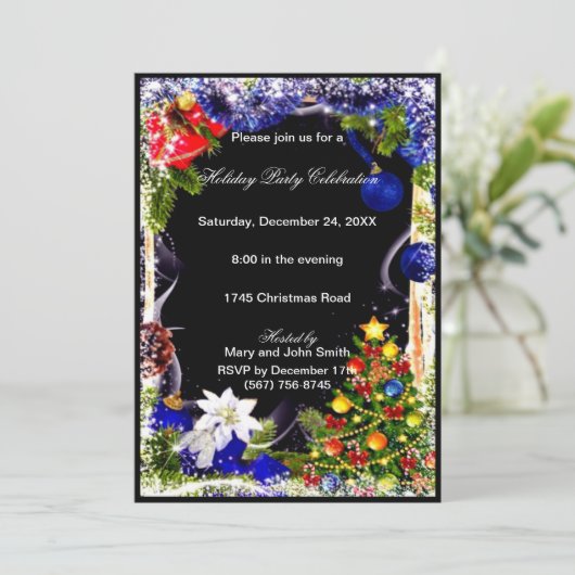 Witte Poinsettia Feestelijke Boom Kerstfeest Kaart (Staand voorkant)