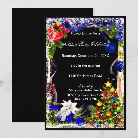 Witte Poinsettia Feestelijke Boom Kerstfeest Kaart (Voorkant / Achterkant)