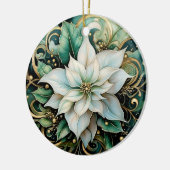Witte Poinsettia Gepersonaliseerde Kerstversiering Keramisch Ornament (Links)