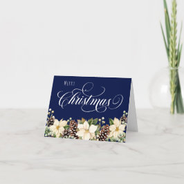 Witte Poinsettia gevouwen blauw Feestdagen Kaart