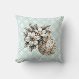 Witte Poinsettia & Goud Ornament Kussen