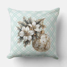 Witte Poinsettia & Goud Ornament Kussen