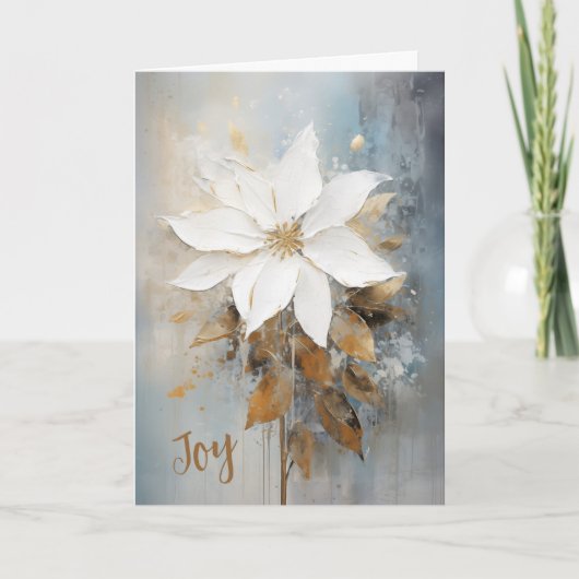 Witte Poinsettia Joy Christmas Kaart (Voorkant)