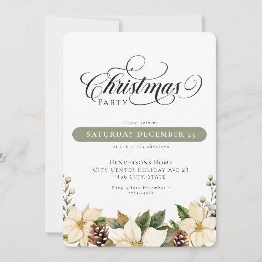 Witte Poinsettia Kerstfeest Kaart (Voorkant)