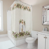 witte poinsettia kerstlantaarn douchegordijn (In situ)