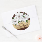 Witte Poinsettia Kerstvakantie Ronde Sticker (Envelop)