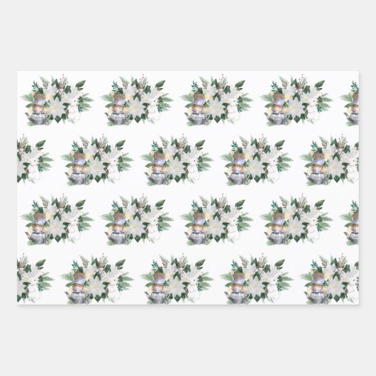  witte Poinsettia konijn Kerstmis Inpakpapier Vel (Voorkant 2)