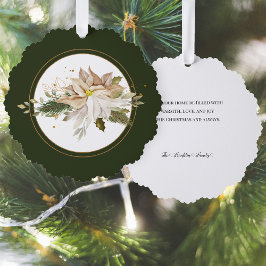Witte Poinsettia met Pine & Goud Groen-Groen Ornament Kaart