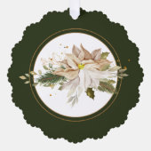 Witte Poinsettia met Pine & Goud Groen-Groen Ornament Kaart (Voorkant)