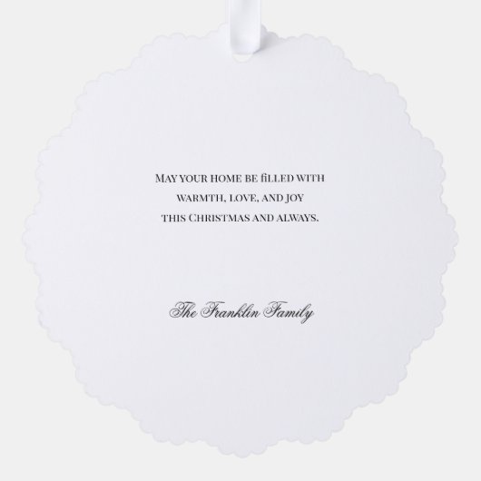 Witte Poinsettia met Pine & Goud Groen-Rood Ornament Kaart (Achterkant)